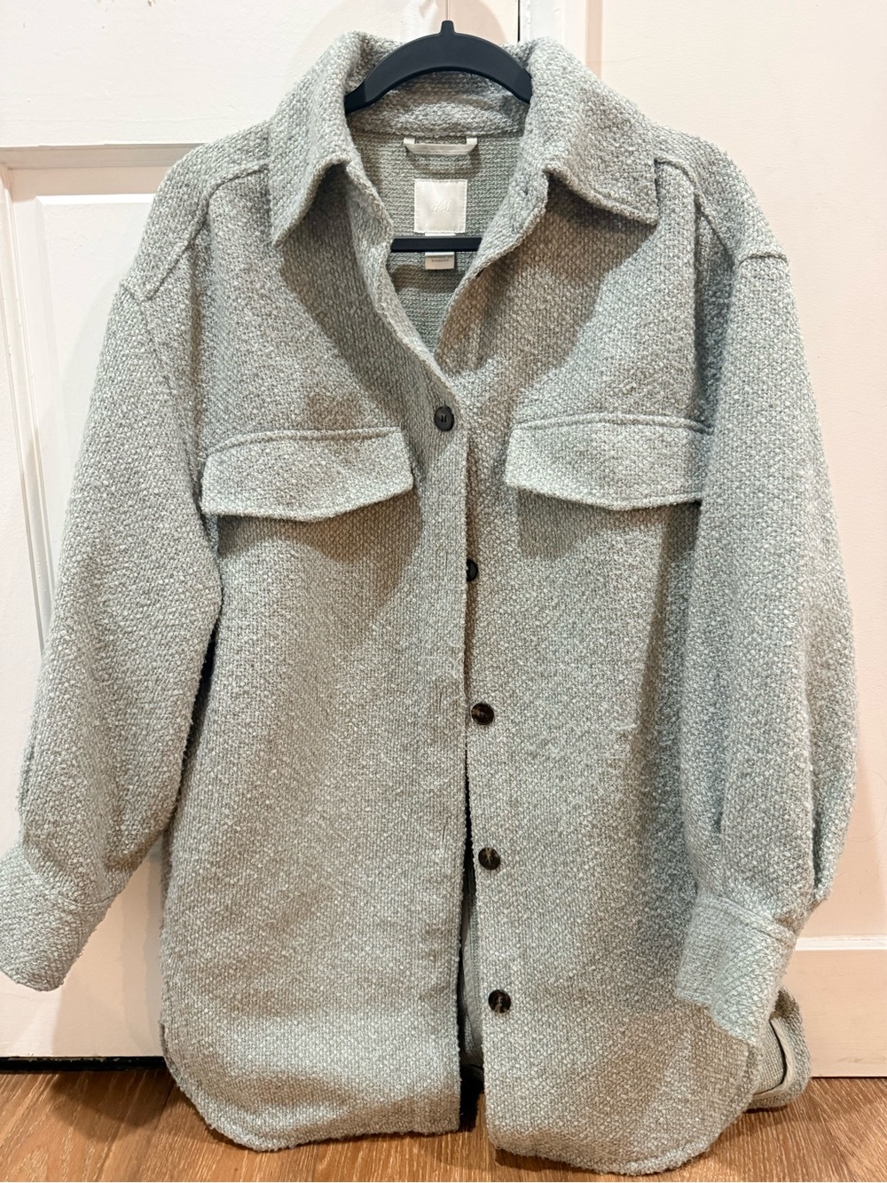 H&M Textured Bouclé Shacket in Light Gray